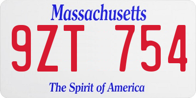 MA license plate 9ZT754