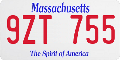 MA license plate 9ZT755