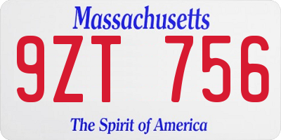 MA license plate 9ZT756