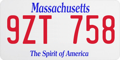 MA license plate 9ZT758