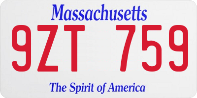 MA license plate 9ZT759