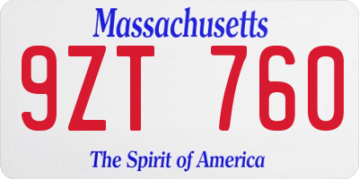 MA license plate 9ZT760