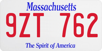 MA license plate 9ZT762