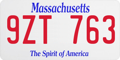 MA license plate 9ZT763