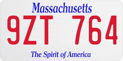 MA license plate 9ZT764