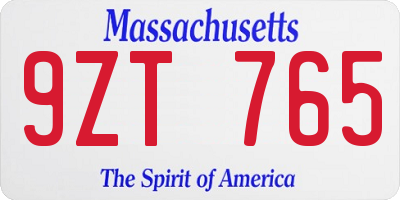 MA license plate 9ZT765