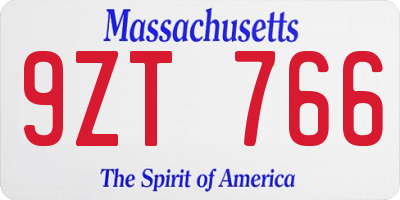 MA license plate 9ZT766