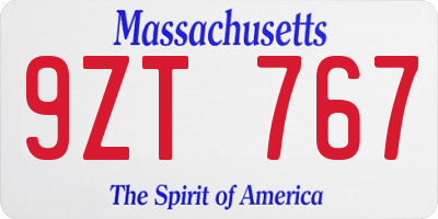 MA license plate 9ZT767