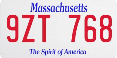 MA license plate 9ZT768