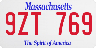 MA license plate 9ZT769