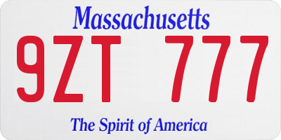 MA license plate 9ZT777