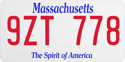 MA license plate 9ZT778