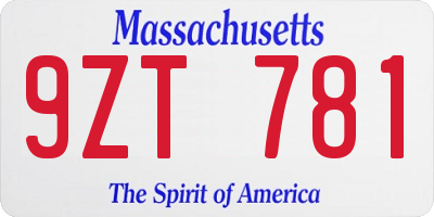 MA license plate 9ZT781