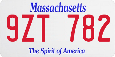 MA license plate 9ZT782