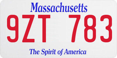 MA license plate 9ZT783