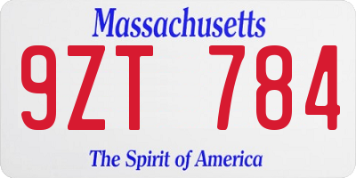 MA license plate 9ZT784