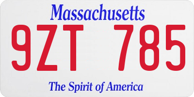 MA license plate 9ZT785