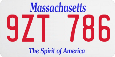 MA license plate 9ZT786