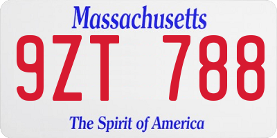 MA license plate 9ZT788