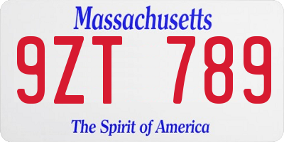 MA license plate 9ZT789