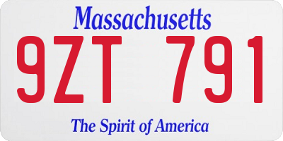 MA license plate 9ZT791