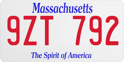 MA license plate 9ZT792