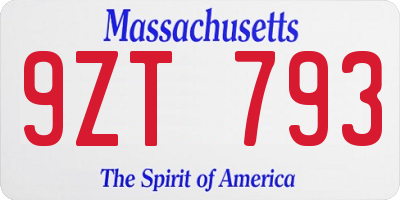 MA license plate 9ZT793