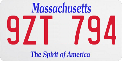 MA license plate 9ZT794