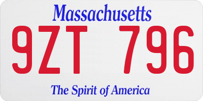 MA license plate 9ZT796