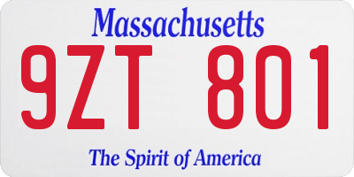 MA license plate 9ZT801