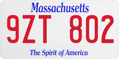 MA license plate 9ZT802