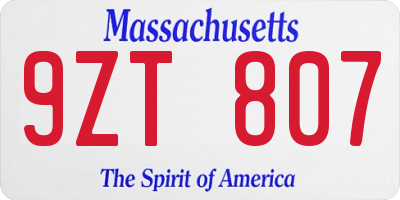 MA license plate 9ZT807