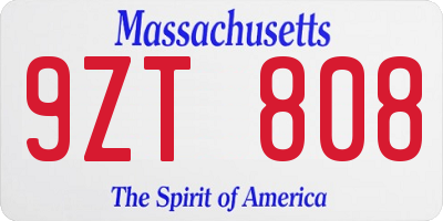 MA license plate 9ZT808