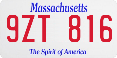 MA license plate 9ZT816