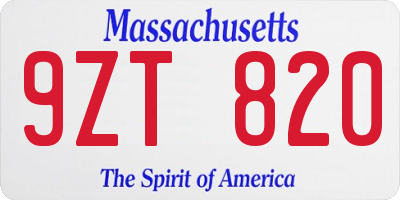 MA license plate 9ZT820