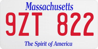 MA license plate 9ZT822
