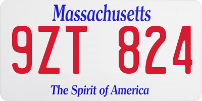 MA license plate 9ZT824