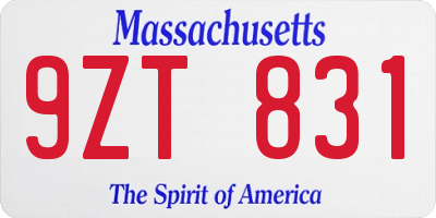 MA license plate 9ZT831