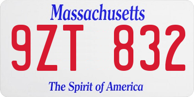 MA license plate 9ZT832