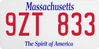 MA license plate 9ZT833