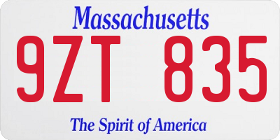 MA license plate 9ZT835