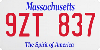 MA license plate 9ZT837