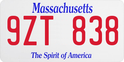 MA license plate 9ZT838