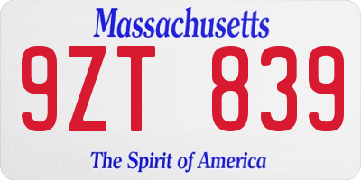 MA license plate 9ZT839