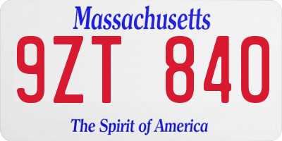 MA license plate 9ZT840