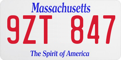 MA license plate 9ZT847