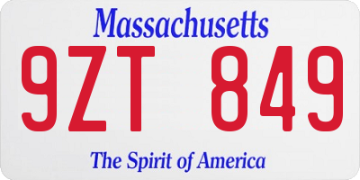 MA license plate 9ZT849