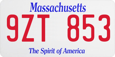 MA license plate 9ZT853