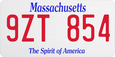 MA license plate 9ZT854