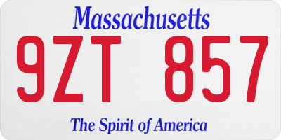 MA license plate 9ZT857